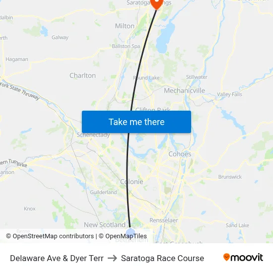 Delaware Ave & Dyer Terr to Saratoga Race Course map