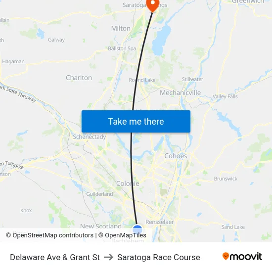 Delaware Ave & Grant St to Saratoga Race Course map