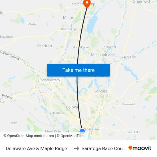 Delaware Ave & Maple Ridge Ave to Saratoga Race Course map