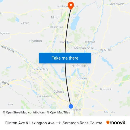 Clinton Ave & Lexington Ave to Saratoga Race Course map