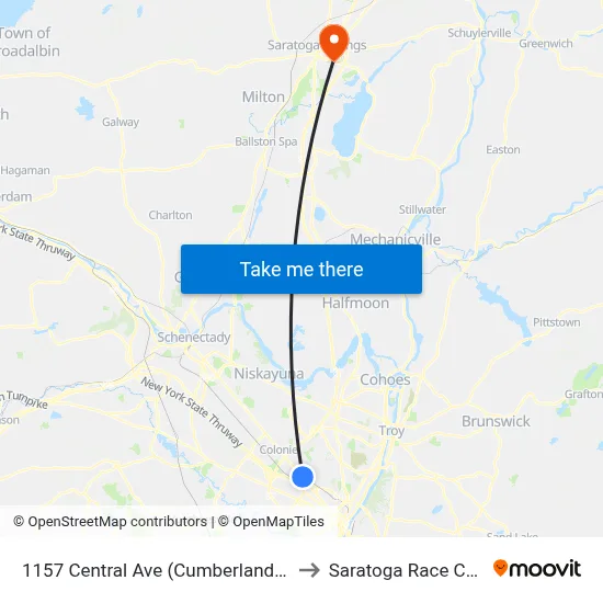 1157 Central Ave (Cumberland Farms) to Saratoga Race Course map