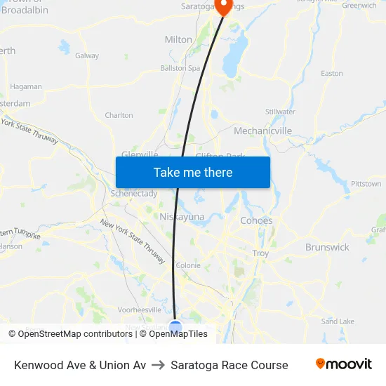 Kenwood Ave & Union Av to Saratoga Race Course map