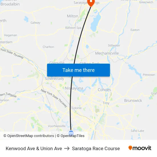 Kenwood Ave & Union Ave to Saratoga Race Course map