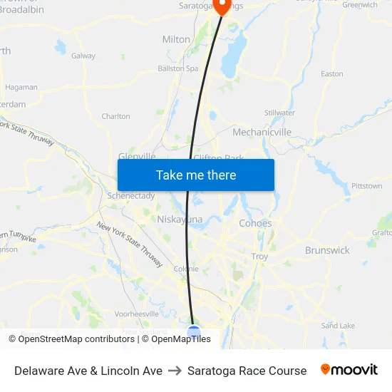 Delaware Ave & Lincoln Ave to Saratoga Race Course map