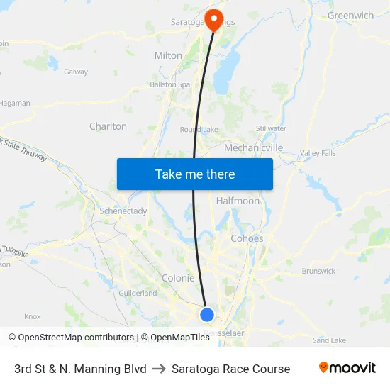3rd St & N. Manning Blvd to Saratoga Race Course map