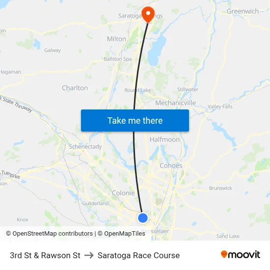 3rd St & Rawson St to Saratoga Race Course map