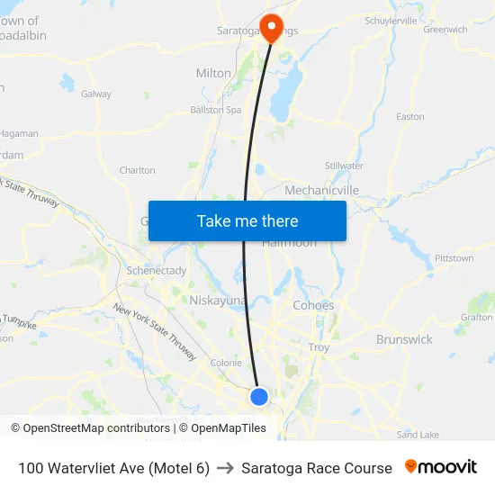 100 Watervliet Ave (Motel 6) to Saratoga Race Course map