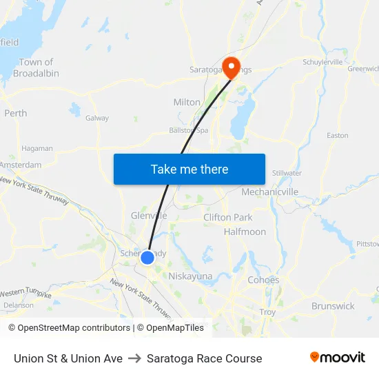 Union St & Union Ave to Saratoga Race Course map