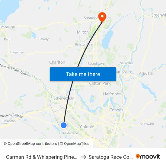 Carman Rd & Whispering Pines Way to Saratoga Race Course map
