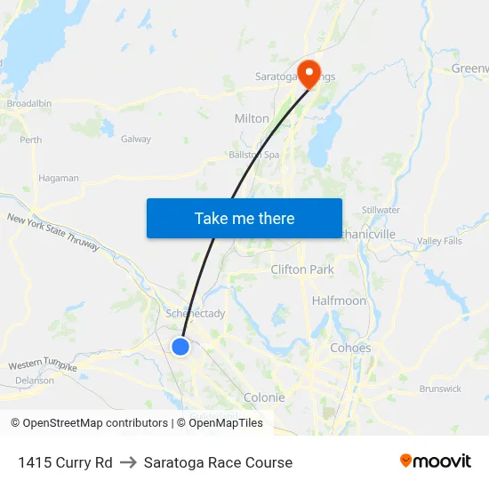 1415 Curry Rd to Saratoga Race Course map