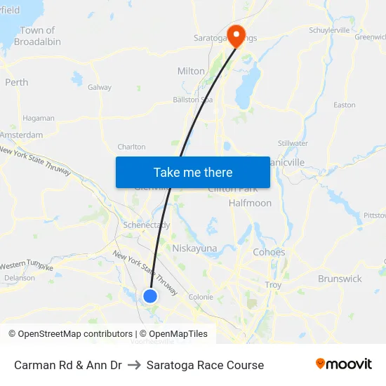 Carman Rd & Ann Dr to Saratoga Race Course map