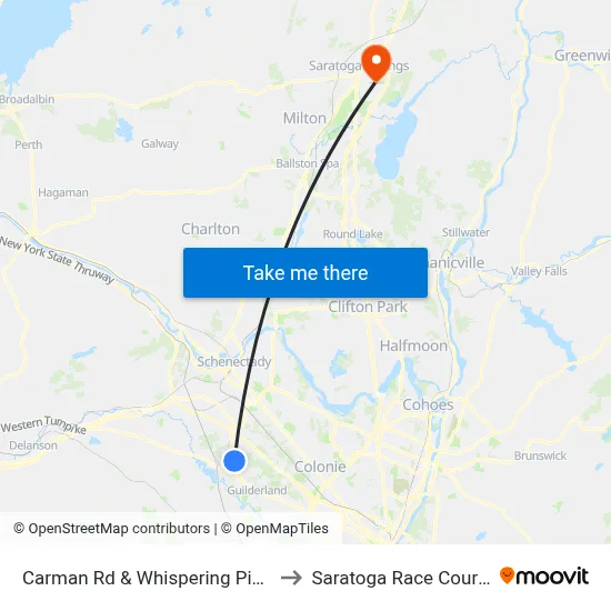 Carman Rd & Whispering Pines to Saratoga Race Course map