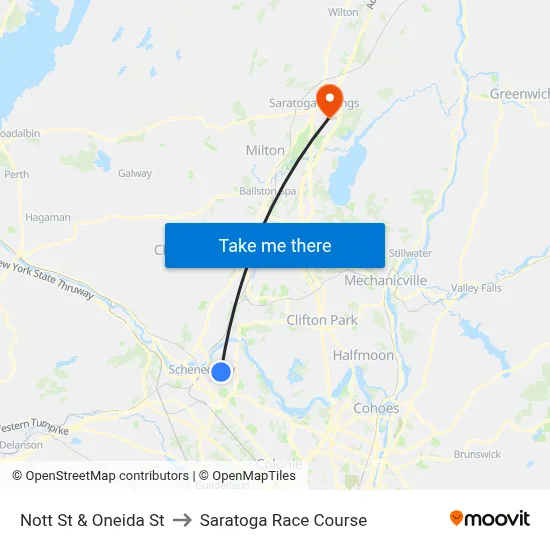 Nott St & Oneida St to Saratoga Race Course map