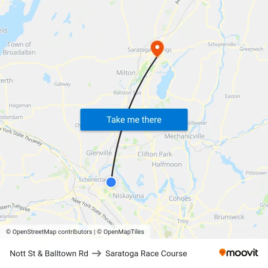 Nott St & Balltown Rd to Saratoga Race Course map