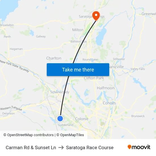 Carman Rd & Sunset Ln to Saratoga Race Course map