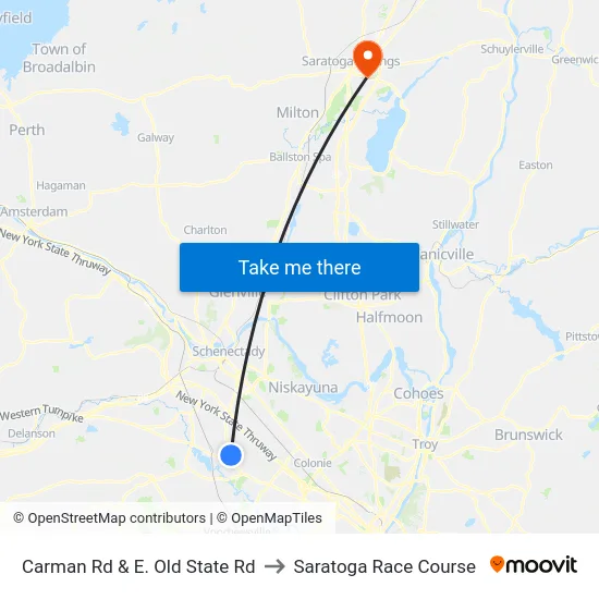 Carman Rd &  E. Old State Rd to Saratoga Race Course map