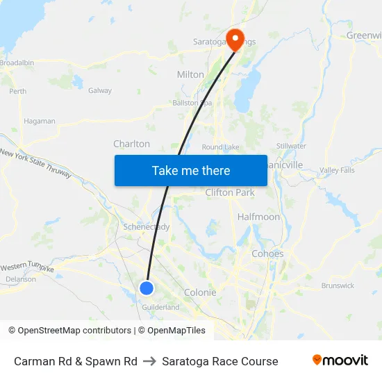 Carman Rd & Spawn Rd to Saratoga Race Course map