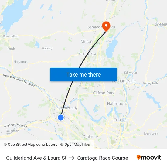 Guilderland Ave & Laura St to Saratoga Race Course map