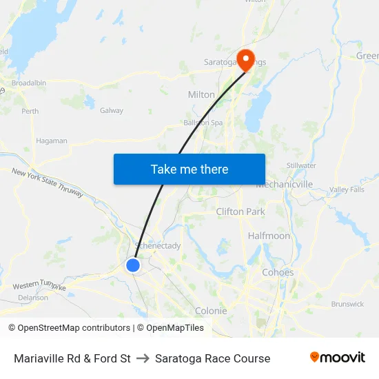 Mariaville Rd & Ford St to Saratoga Race Course map