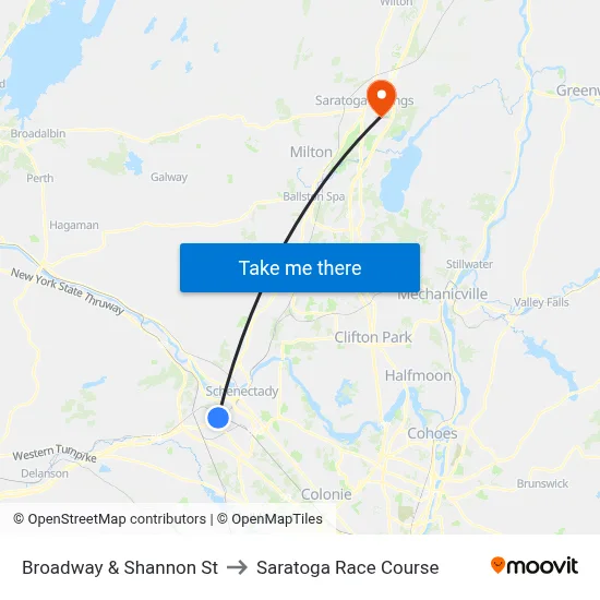 Broadway & Shannon St to Saratoga Race Course map
