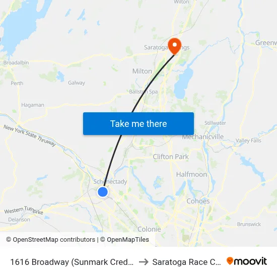 1616 Broadway (Sunmark Credit Union) to Saratoga Race Course map