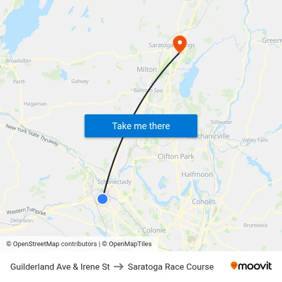 Guilderland Ave & Irene St to Saratoga Race Course map