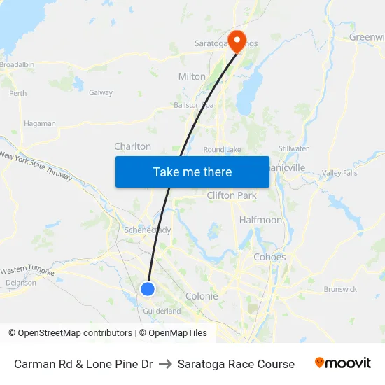 Carman Rd & Lone Pine Dr to Saratoga Race Course map