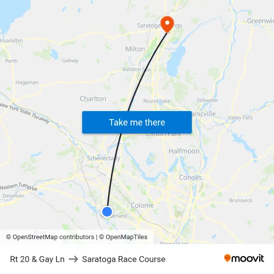 Rt 20 & Gay Ln to Saratoga Race Course map