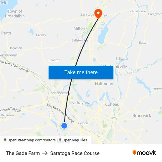 The Gade Farm to Saratoga Race Course map