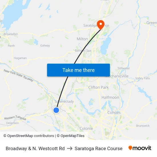Broadway & N. Westcott Rd to Saratoga Race Course map