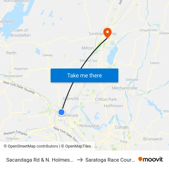 Sacandaga Rd & N. Holmes St to Saratoga Race Course map