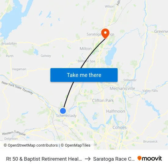 Rt 50 & Baptist Retirement Health Center to Saratoga Race Course map