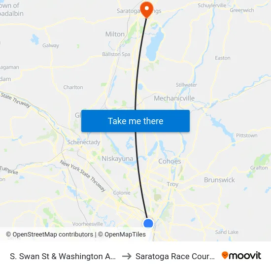 S. Swan St & Washington Ave to Saratoga Race Course map