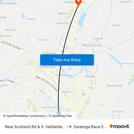 New Scotland Rd & S. Helderberg Pkwy to Saratoga Race Course map