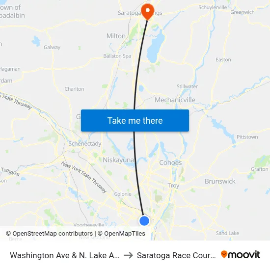 Washington Ave & N. Lake Ave to Saratoga Race Course map