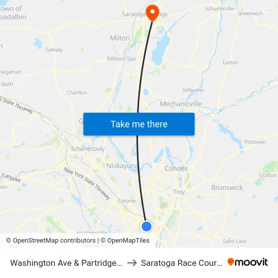 Washington Ave & Partridge St to Saratoga Race Course map
