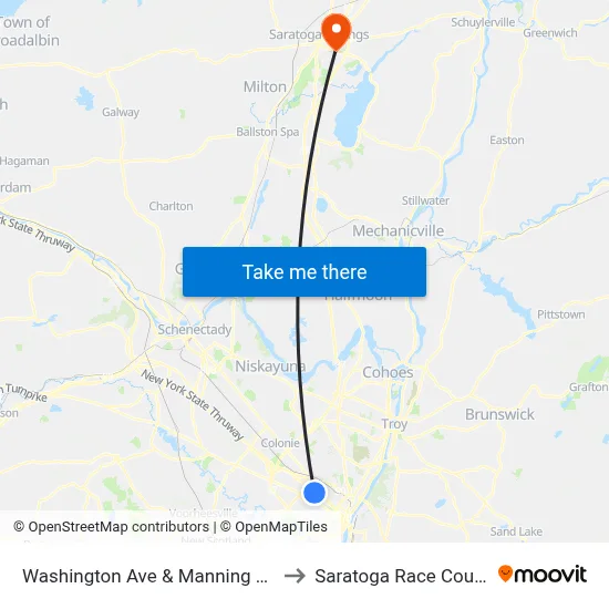 Washington Ave & Manning Blvd to Saratoga Race Course map