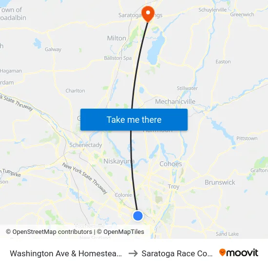 Washington Ave & Homestead Ave to Saratoga Race Course map