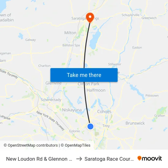 New Loudon Rd & Glennon Rd to Saratoga Race Course map