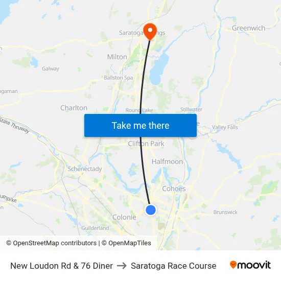 New Loudon Rd & 76 Diner to Saratoga Race Course map