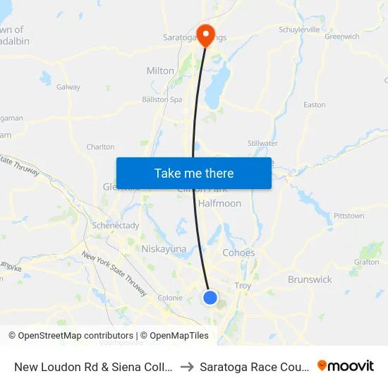 New Loudon Rd & Siena College to Saratoga Race Course map