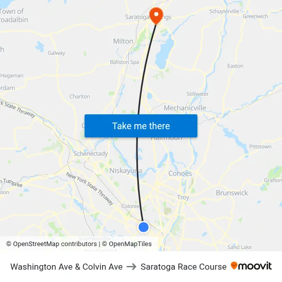 Washington Ave & Colvin Ave to Saratoga Race Course map