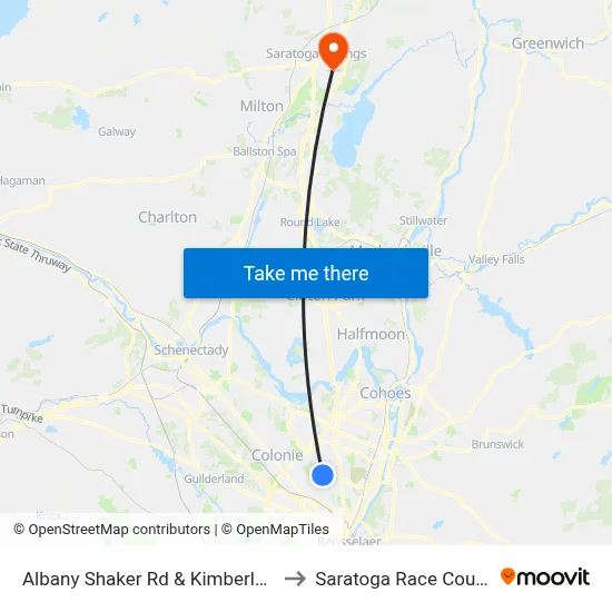 Albany Shaker Rd &  Kimberly Sq to Saratoga Race Course map
