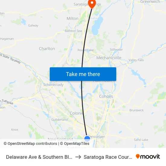 Delaware Ave & Southern Blvd to Saratoga Race Course map