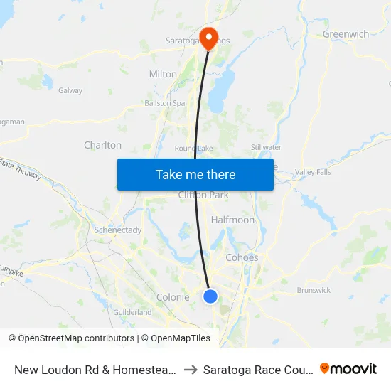 New Loudon Rd & Homestead Dr to Saratoga Race Course map