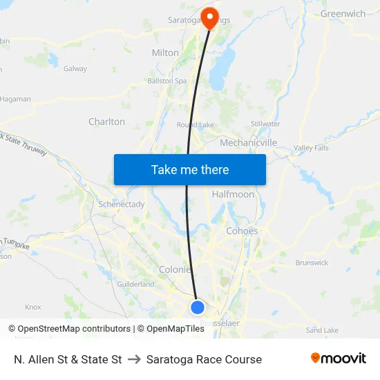 N. Allen St & State St to Saratoga Race Course map