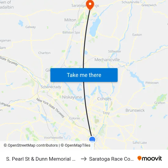S. Pearl St & Dunn Memorial Bridge to Saratoga Race Course map