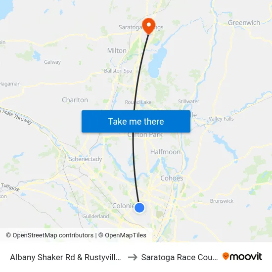Albany Shaker Rd & Rustyville Rd to Saratoga Race Course map
