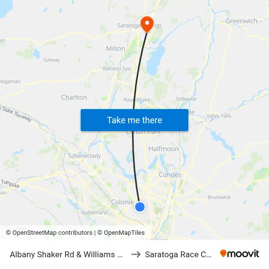 Albany Shaker Rd & Williams Park Rd to Saratoga Race Course map