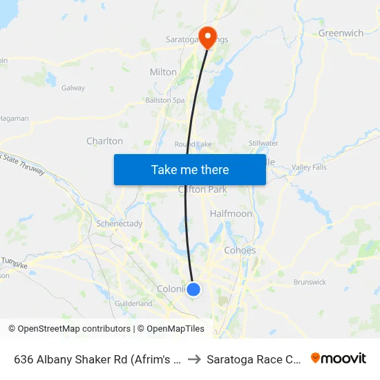 636 Albany Shaker Rd (Afrim's Sports) to Saratoga Race Course map